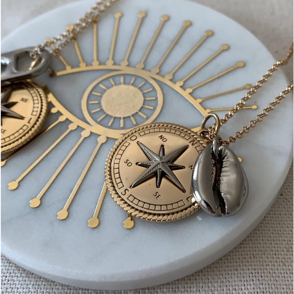 Personalized Gold or White Gold Compass Pendant Necklace